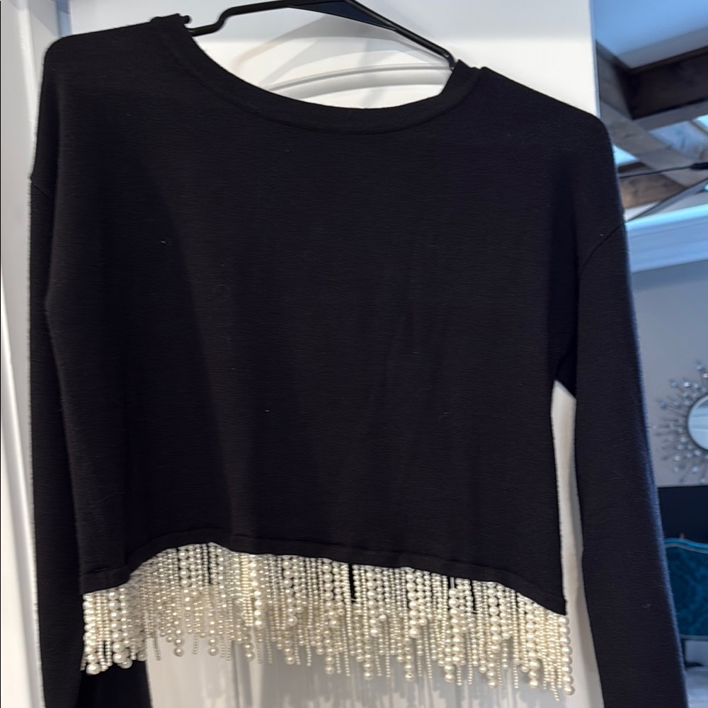 Black Beaded Fringe Women's Top